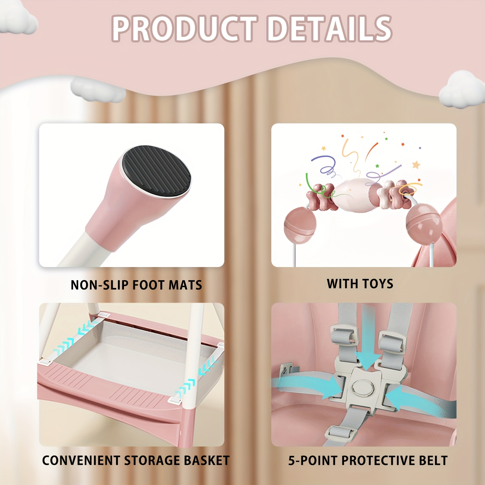 Adjustable Portable Dining Chair with 5-Point Harness