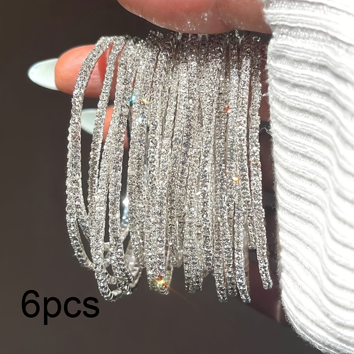 TEMU 6pcs Sparkling Rhinestone Stretch Bracelet Set Colorful White- Bling & , Perfect For Parties, Holidays, And Casual Attire