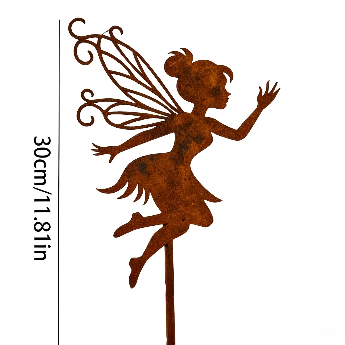 TEMU [Plat 2D] Piquet de jardin Fée des fleurs couleur rouille vieillie, Insert décoratif pour jardin et cour, Piquet de sol extérieur en fer forgé