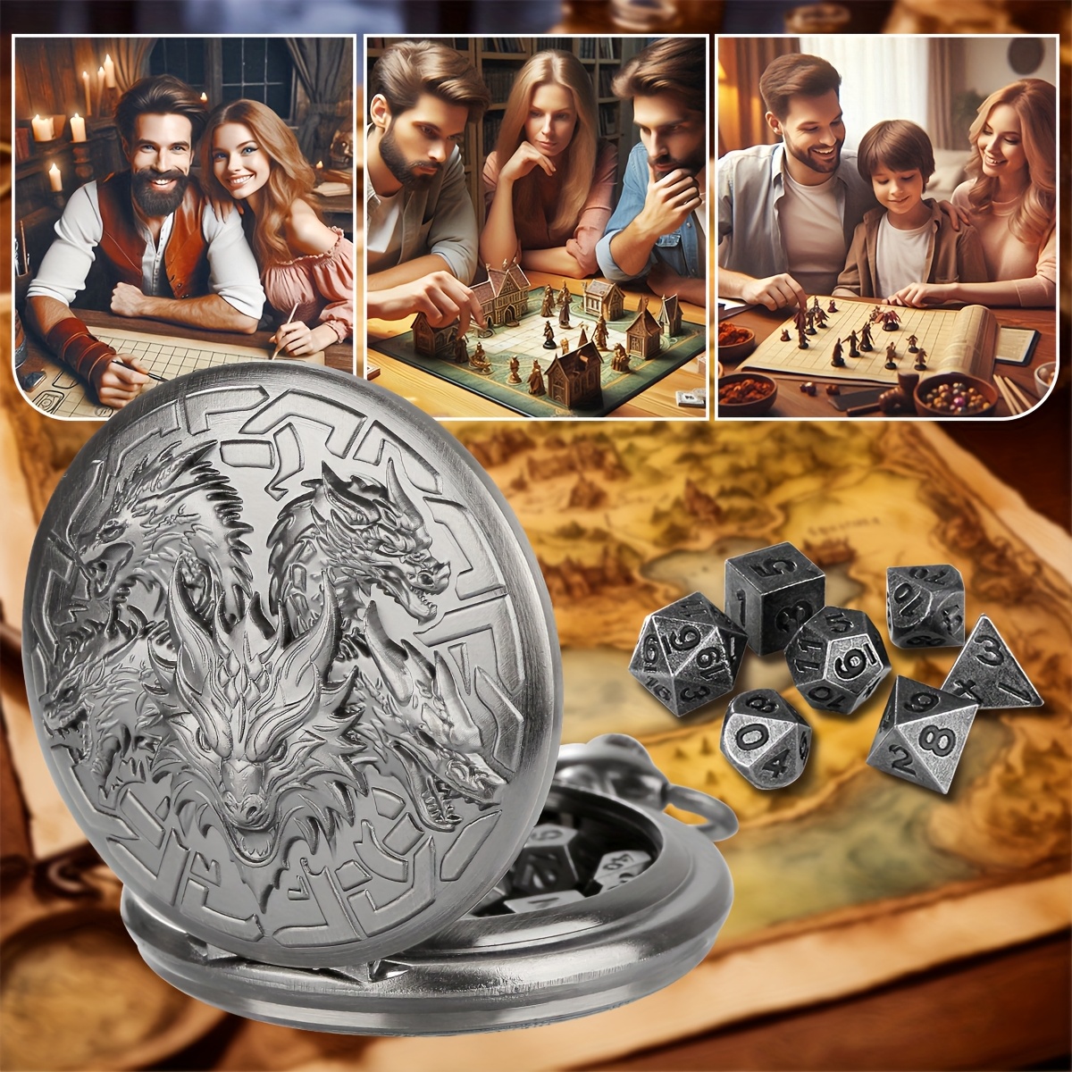 Five Dragon Heads Shell + Mini Dice for Role-Playing Games