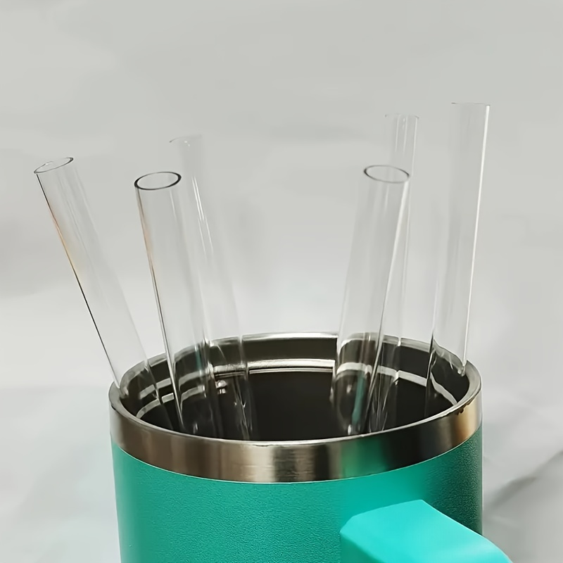 

6pcs Material Reusable Clear Plastic Straw With Cleaning Brush- Compatible With 40oz 30oz Cup 2 Straw Caps Included