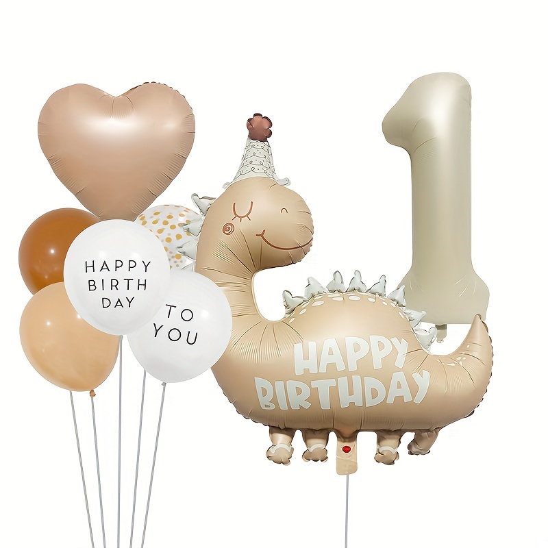 

8-piece Vintage Dinosaur & Number Balloon Set - 32" Milky White Aluminum Foil, Perfect For Birthday Parties & Photo Backdrops