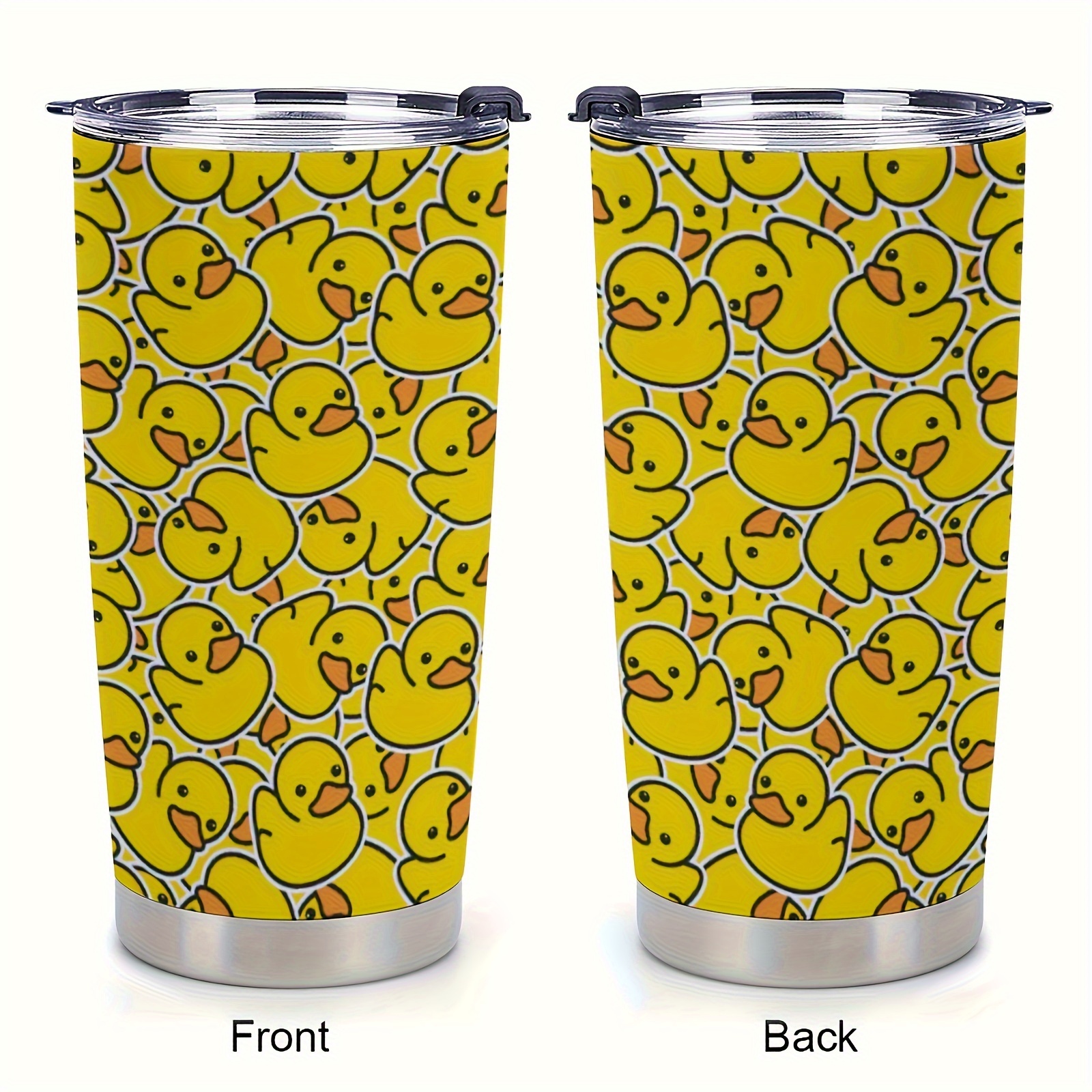 

20oz Duck Print Tumbler, Yellow Duck Flip Lid Travel Coffee Mug, Double-wall Vacuum Insulated Stainless Steel Multipurpose Reusable Cup, Hand Wash Only - Ideal Gift For Friends And Family