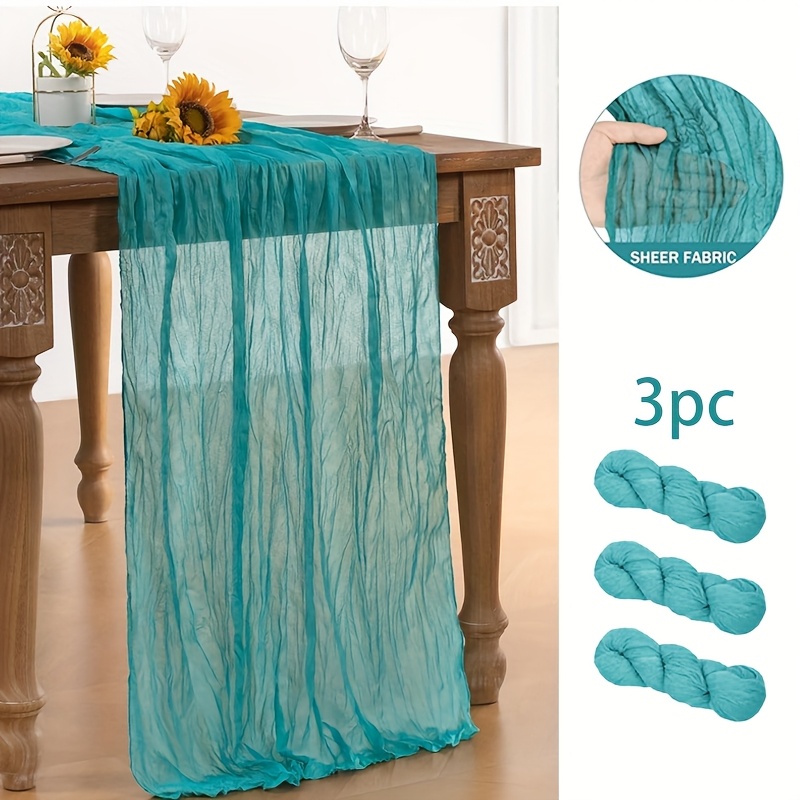 E-shop 3 Stk. Türkisfarbene Böhmische Durchsichtige Tischläufer - 100% Polyester Rechteckig 90x300cm für Ostern Hochzeiten Junggesellenabschiede