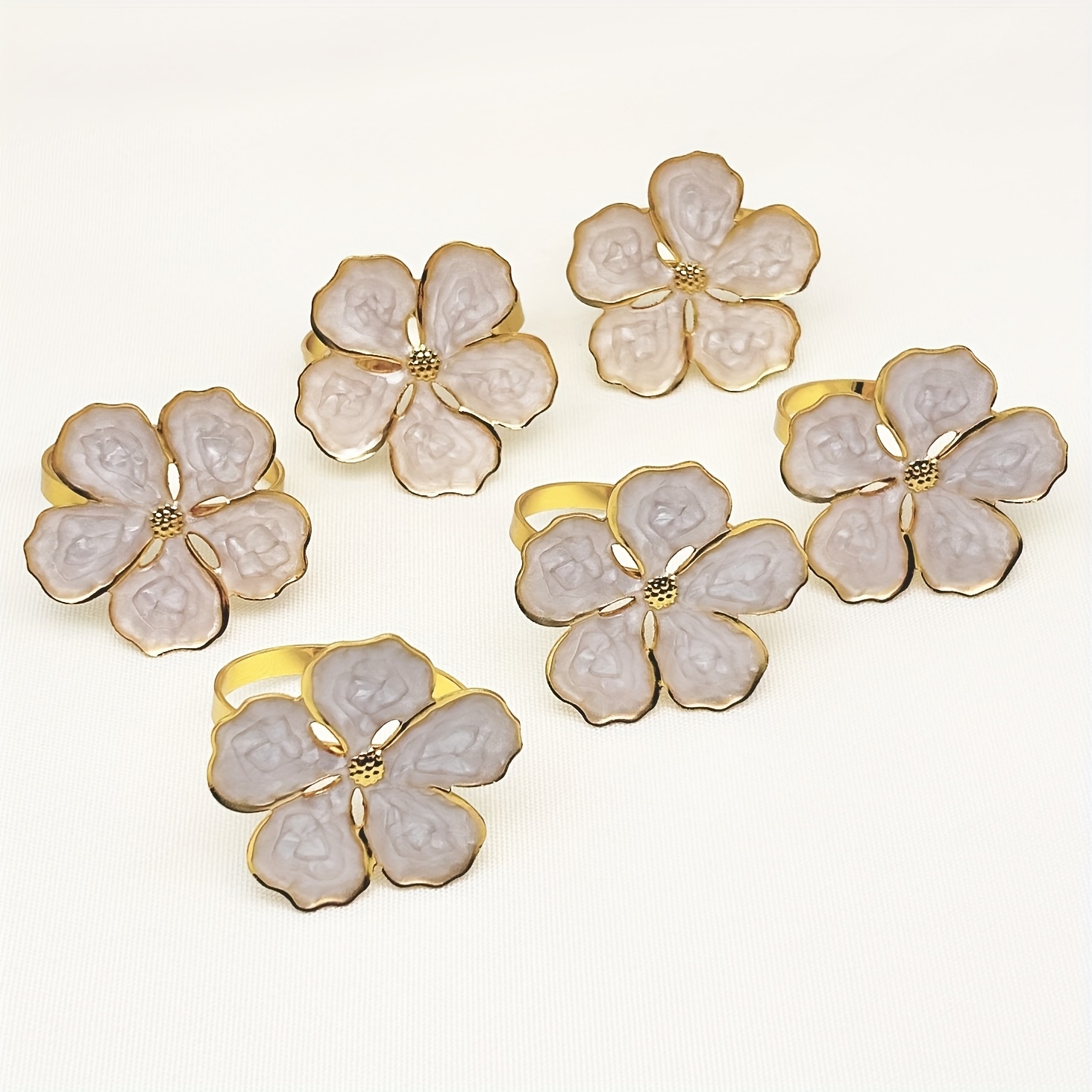 TEMU 6-pack Elegant Floral Metal Napkin Rings - Golden-tone Table Decor With Five-petal , Durable Polished Metal Construction For Wedding, Christmas,