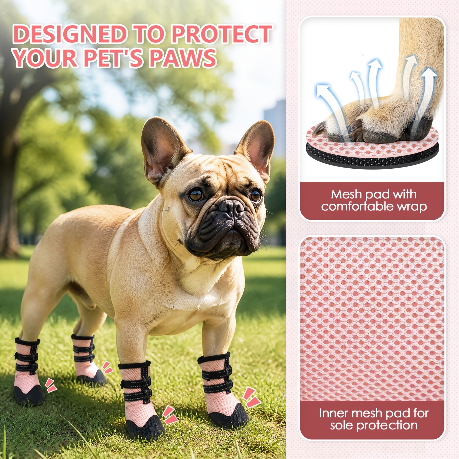 4pcs Dog Shoes, Water-Resistant Paw Protectors
