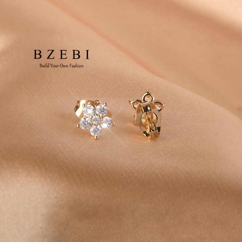 CZ Flower Stud Earrings Hypoallergenic 18K Golden Plated