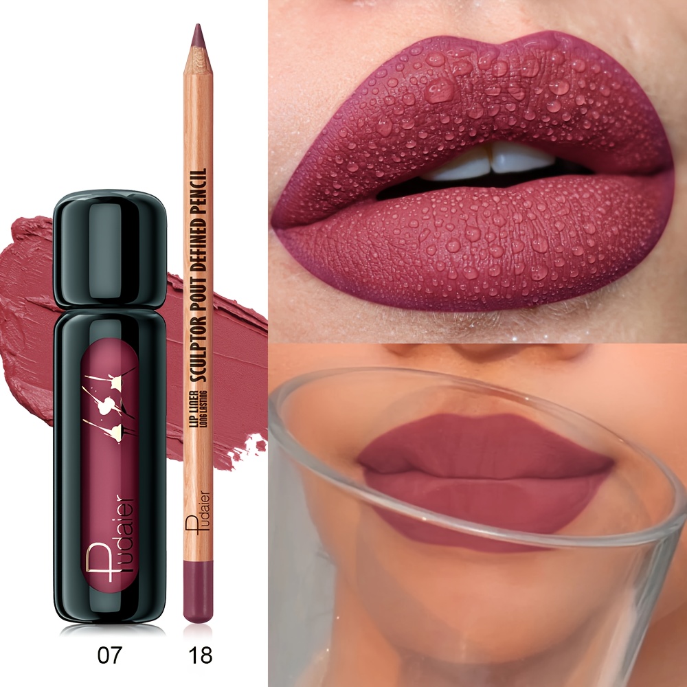 2pcs Lip Combo, Matte Lip Liner Pencil And Gloss Set - Long-lasting, Moisturizing, Lightweight, Tint, Pink, 24 Hour Waterproof Velvet Nonstick Cup Lip Gloss, Lip Makeup Mother's Day Gifts