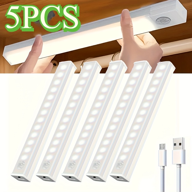 2pcs USB Rechargeable LED Motion Sensor Closet Lights, Magnetic Stick-on Closet Lights with Push Button Switch for Hallway, Kitchen, Staircase, Wall-Mounted Downlight, Freestanding Plastic Solid Color Lights