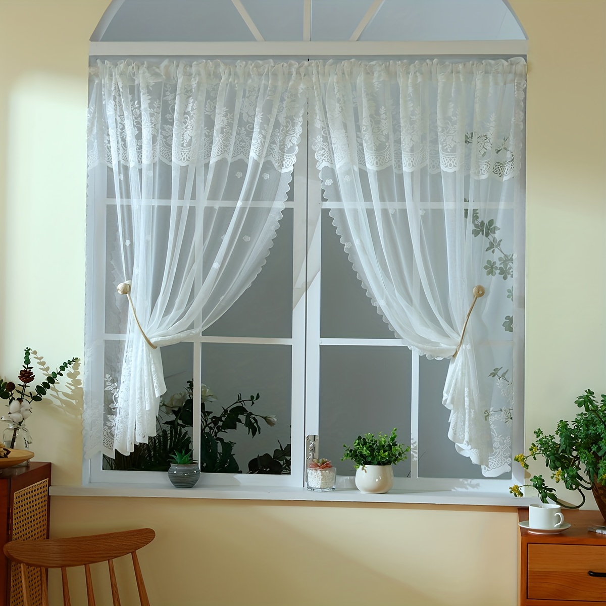 

2pcs, White Lace Small Flower Short Curtain, Beautiful And Lace Partition Curtain, Small Window Curtain, Suitable For Living Room And Bedroom Window And Door Decoration