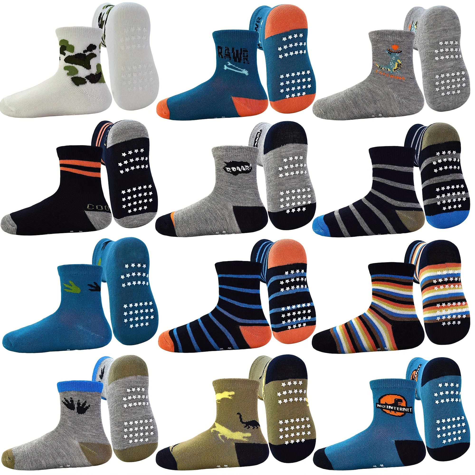 Image of Toddler Grip Socks 12 Pairs Non Slip Baby Socks Anti Skid Socks For 0-7 Years Baby Boys Kids,fall And Winter Clothes