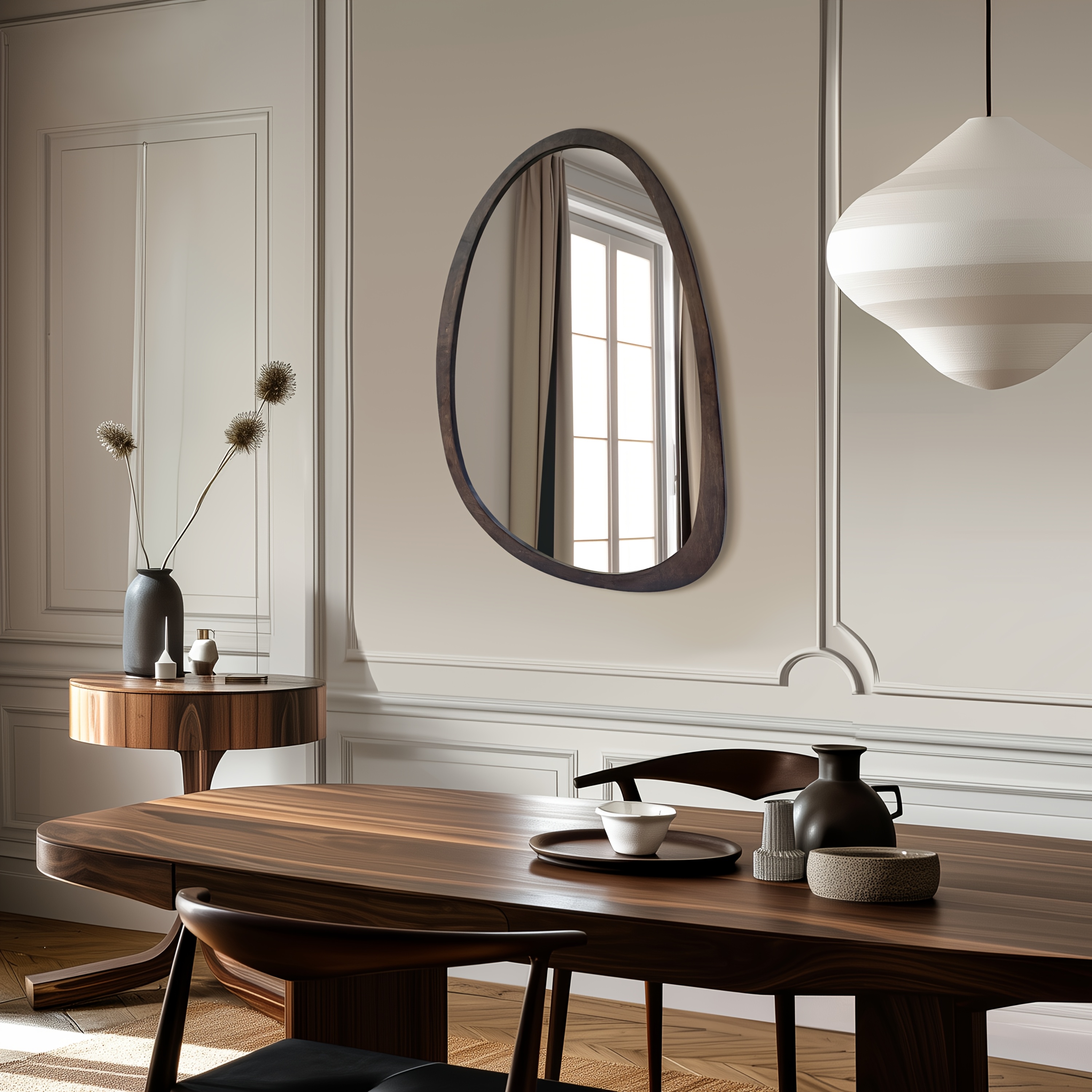Vintage Asymmetrical Wall Mirror 70×50cm - Irregular Solid Wood Frame, Classic Wall-Mounted HD Makeup Mirror Home Decoration, Vertical/Horizontal, Ideal for Bedroom, Living Room, Entryway Decor, Wall Decor, Formaldehyde-free