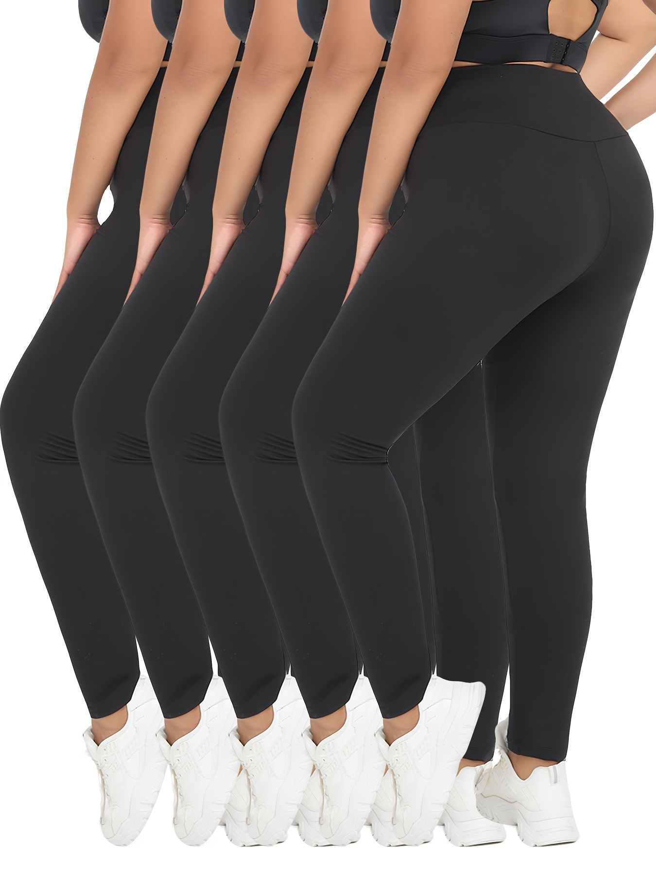 Plus Size 5pcs/Pack Women's High-Waist Pocket Yoga Pants, Soft And