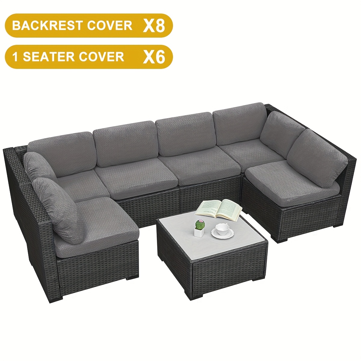 E-shop 12/14-teiliges T-Typ Jacquard-Set für Outdoor-Sofakissenbezüge, Rückenlehnenbezug + Sitzkissenbezug