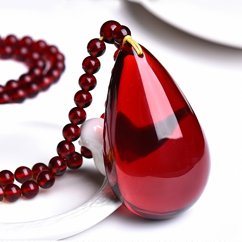 Image of 1pc Men's Pendant Amber Water Drop Sweater Chain Stone Beeswax Safety Pendant Necklace For Men And Women Dropship
