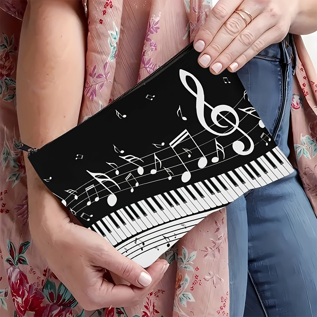 TEMU 1 Piano Music Score Themed Toiletry Bag, A Bag With Musical Note Patterns For Cosmetics Storage, A Portable Travel Makeup Bag, Suitable For