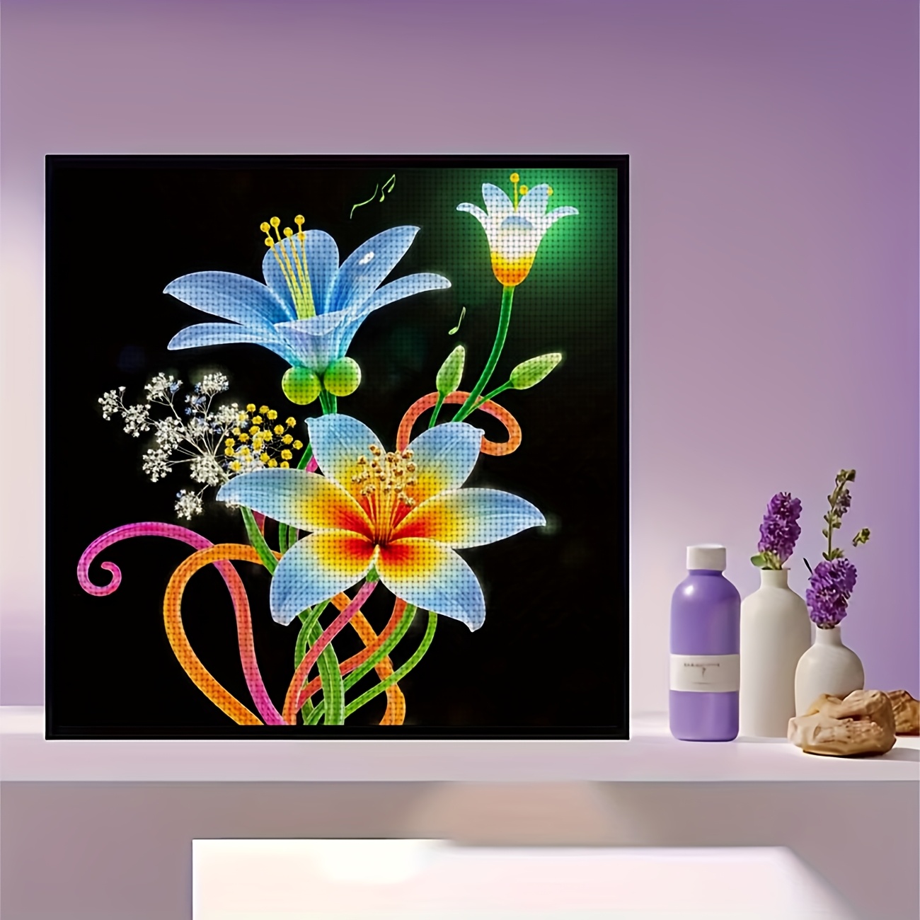 Printed DIY Cross Stitch Kit, Frameless, 'Colorful Art Bouquet' Pattern
