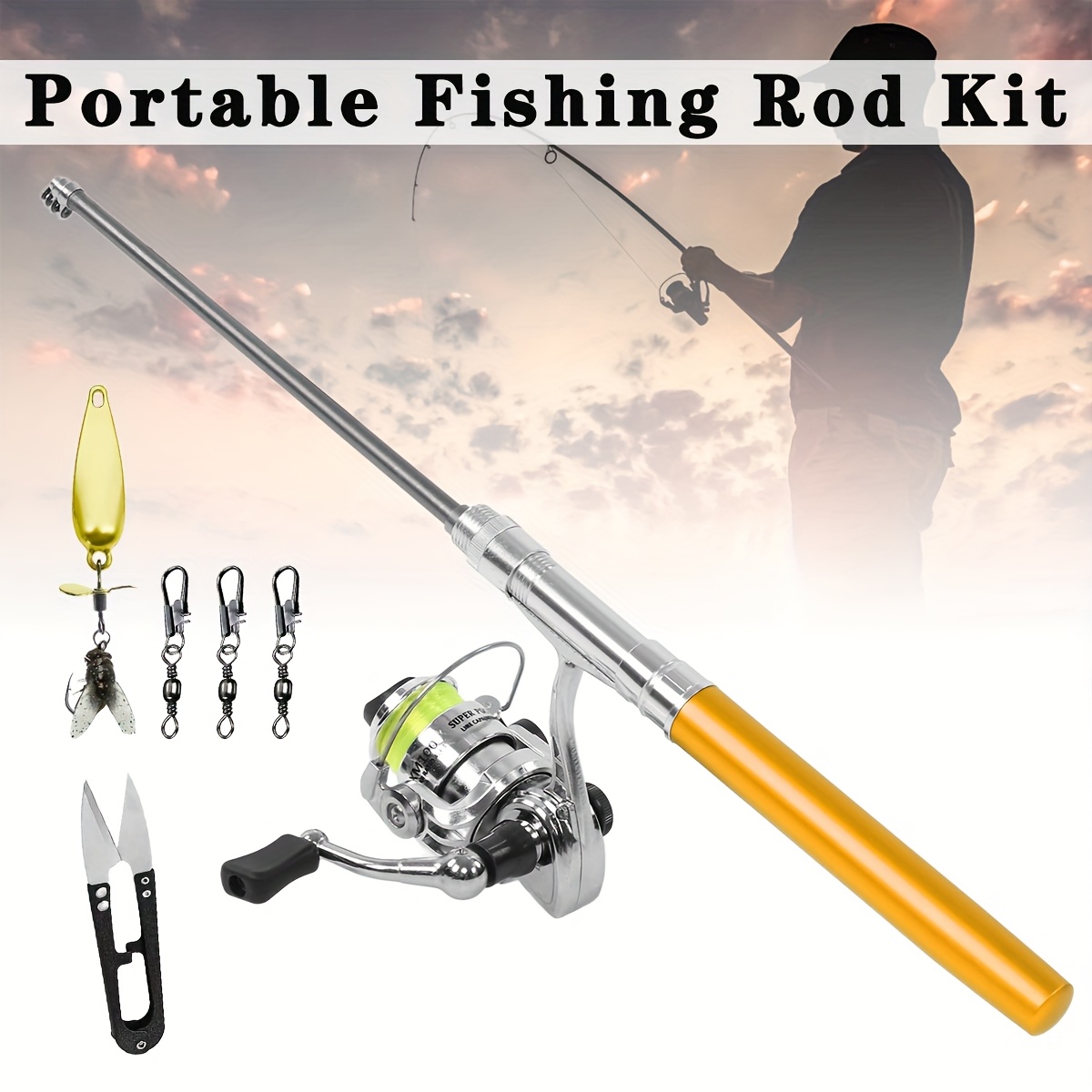 portable retractable fishing rod and reel combination mini fishing rod pen fishing rod set suitable for freshwater   ice fishing beginner fishing for small fish 0