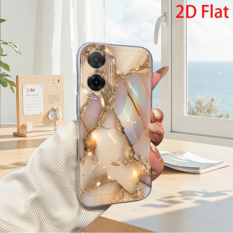 TEMU Phone Case - 2d Flat Golden Texture Glitter Phone Case For Redmi 10 12c 13 14c 15 5g 15c A3 A5 4g Note 10 11s 12 13 14pro  Xiaomi 15 13 14t Pro