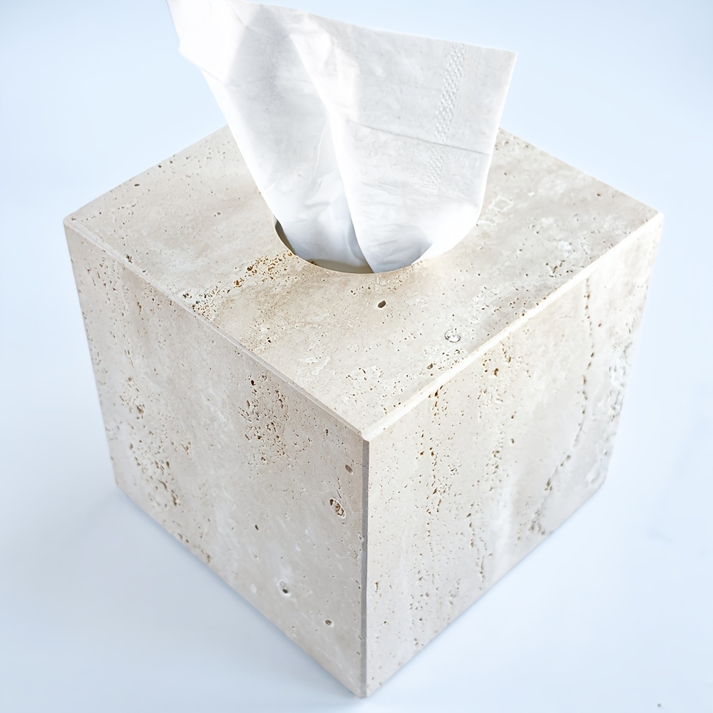 1pc Light Luxury Marble Tissue Box, Hand Towel Box, Countertop Home Living Room Bathroom Creative Hotel Tissue Dispenser