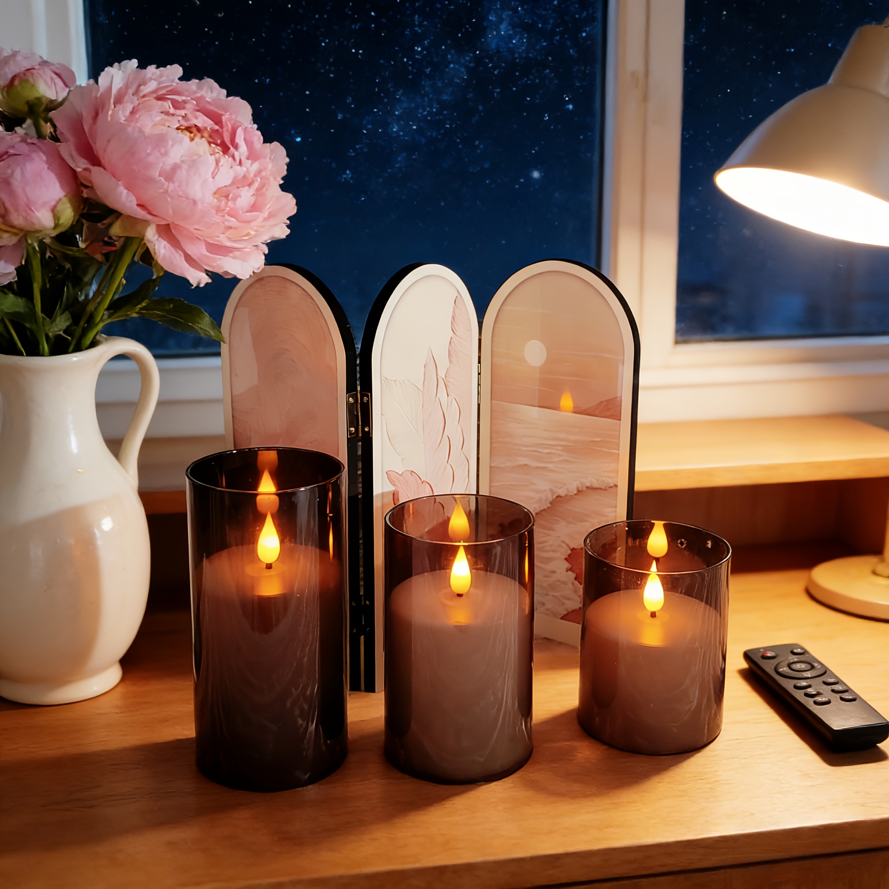 TEMU 3- Black Casing Warm White Led Candles With Wick For A Flickering Effect - Simulated Flame, Remote Control With Timer, Flameless Safety, Unique