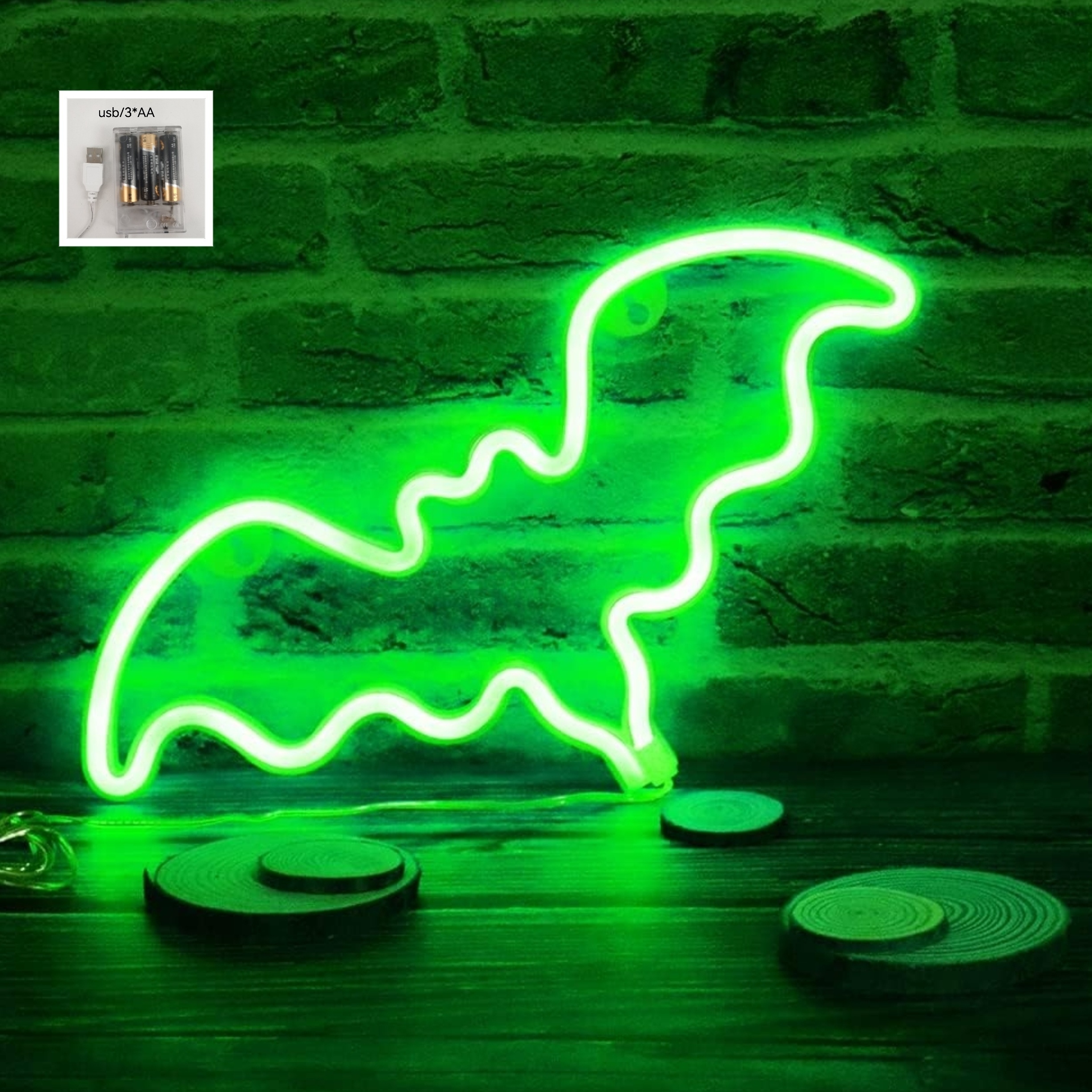 

1pc Phantasystar Led Bat Neon Light, Usb Or 3-aa Battery Powered Decoration For Home, Bedroom, Bar, Party Wall Décor, Birthday Gift Batteries Not Included, Lighting And Decor Accessory