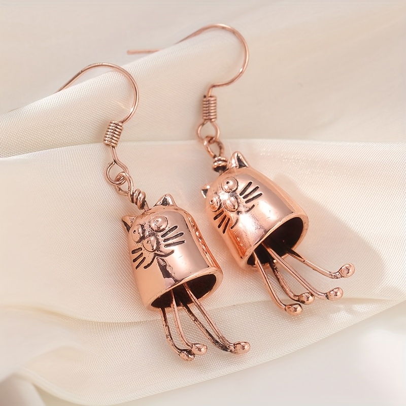 Vintage Copper Cat Earrings, Bohemian Style Gift