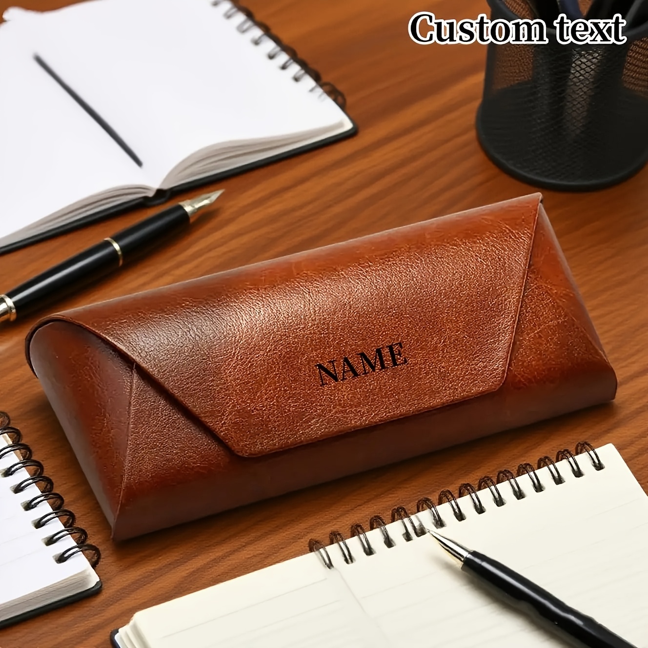 TEMU [trendy ] Custom Engraved Name Luxury Glasses Case Made Of Durable Faux Leather, Delicate Texture And Durable Fashionable Versatile Style,
