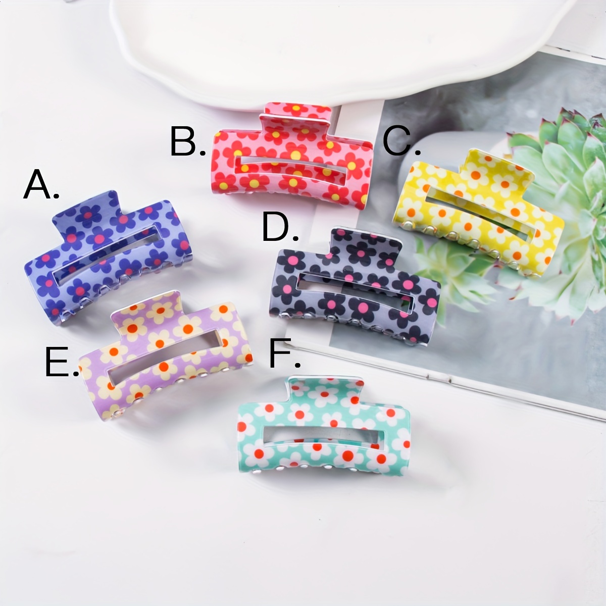 

Assorted Cute Floral Hair Claw Clips, Non-slip Fashion Hair Accessories For Women, Easy Grip Hair Clamps, Casual Simple Style, Multi-color