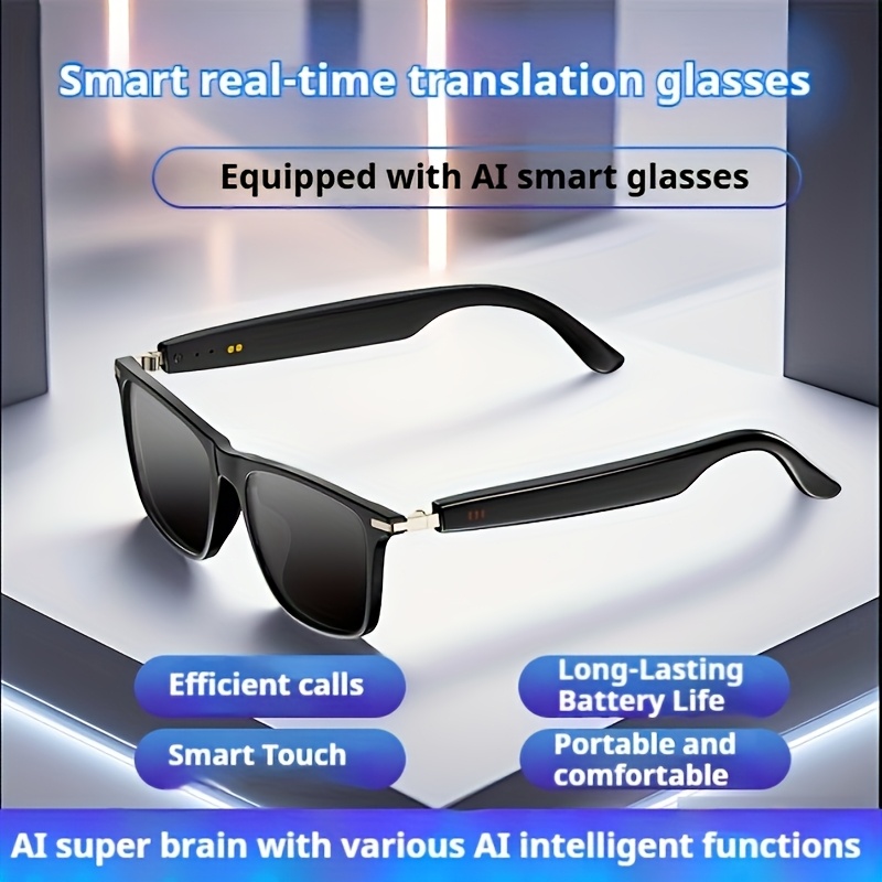 Ochelari inteligenți AI, Ochelari inteligenți cu suport pentru traducere în timp real în peste 100 de limbi, Sistem Chat GPT, PEJE Ochelari audio multifuncționali noi pentru bărbați și femei, cu microfon și difuzor încorporate, Apeluri vocale HD și calitate muzicală HIFI, Redare muzică și apeluri