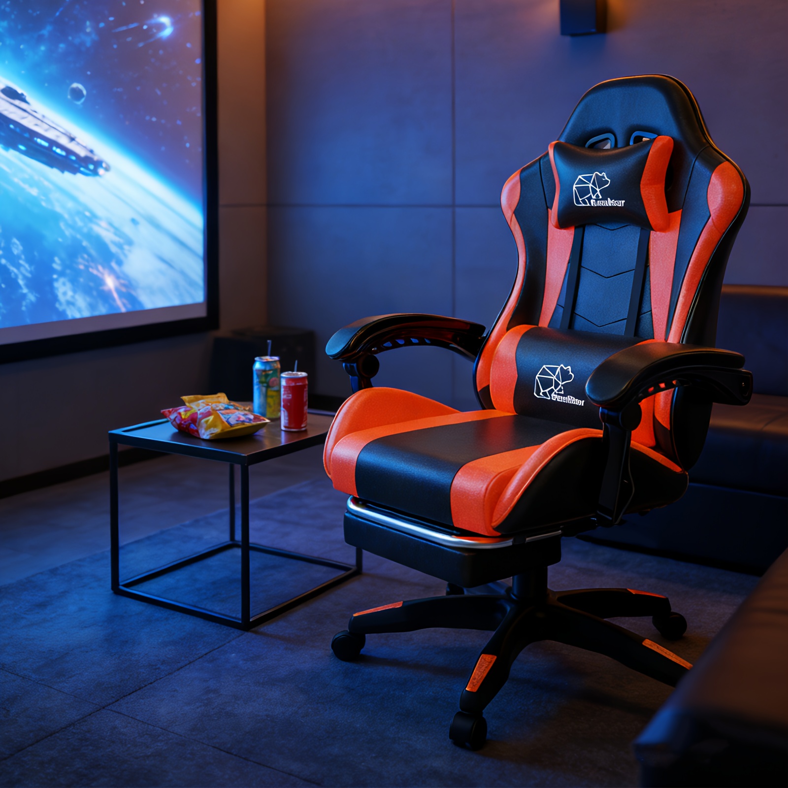 1pc Heavy-Duty Manual Recline E-Sports Chair Suitable for Adults & - Adjustable Footrest/Lumbar Support Gaming Desk Chair with Fixed Armrests, High-Padding Ergonomic Seat for Home Office Computer Chair, Modern for Home and Office Use