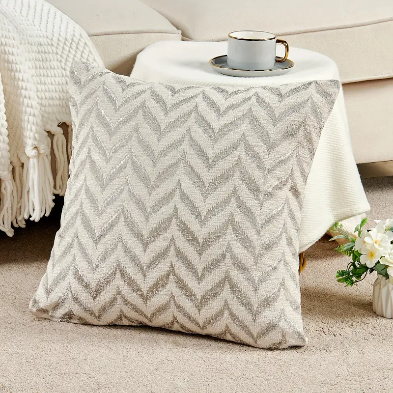 2pcs double sided chevron pattern jacquard throw pillow covers in blue gray and beige soft chenille texture decorative cushion covers for sofa couch chair living room bedroom decor inserts not included living room decor accents stylish cushion covers Product details 6