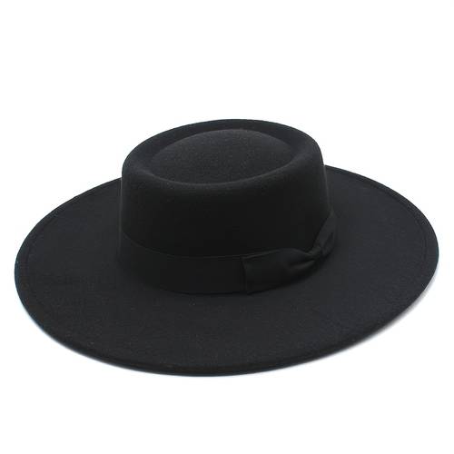 felt big brim fedora hat blend wide brim flat church derby cap black
