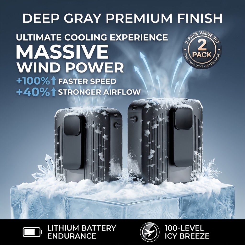 TEMU 2-pack Portable 3-in-1 Waist Fan | 100 Speeds | Dark Gray | Neck/waist/handheld | Rechargeable | Strong Airflow | Ideal For Outdoors, | Perfect