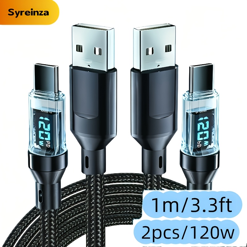 Artikelbild 2er-pack super schnellladekabel | ultra robustes 120w max usb a auf typ c ladekabel für   digitalanzeige, kompatibel mit iphone, samsung, ipad, tablet und weiteren usb-c geräten