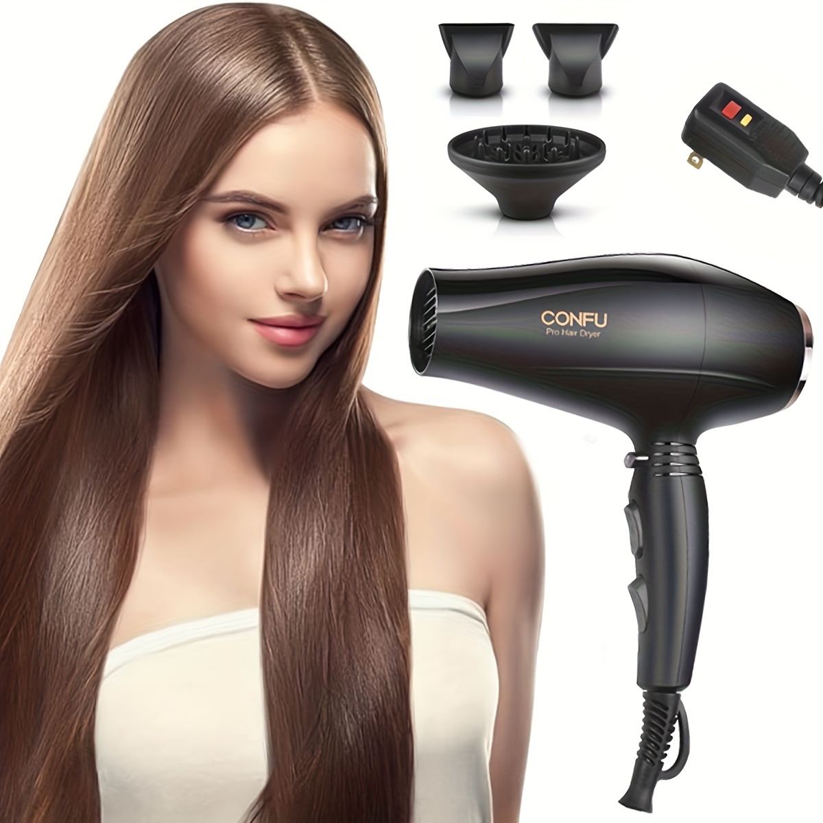 Secador de pelo con difusor, secador de pelo iónico profesional, secador de  pelo de viaje de 1600 W, secador de pelo ligero portátil para cabello