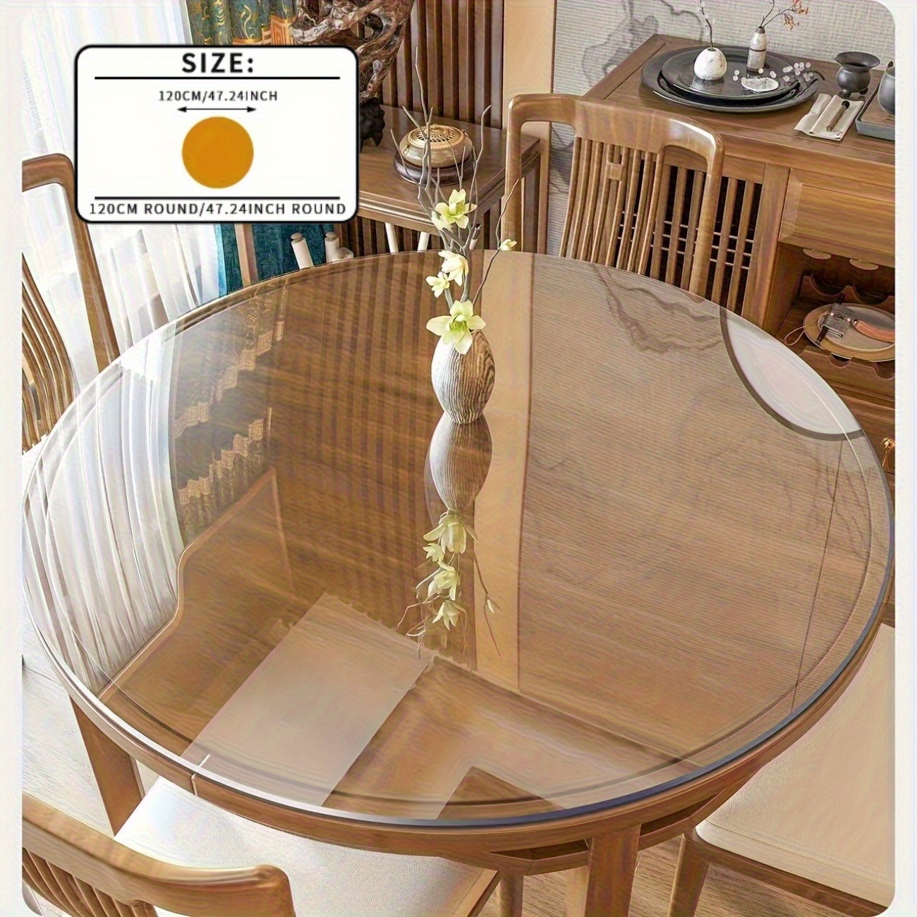 TEMU Un set de table rond transparent de 0,8 mm d'épaisseur, protège-table rond, , aux rayures et élastique. Convient pour les tables à manger, les