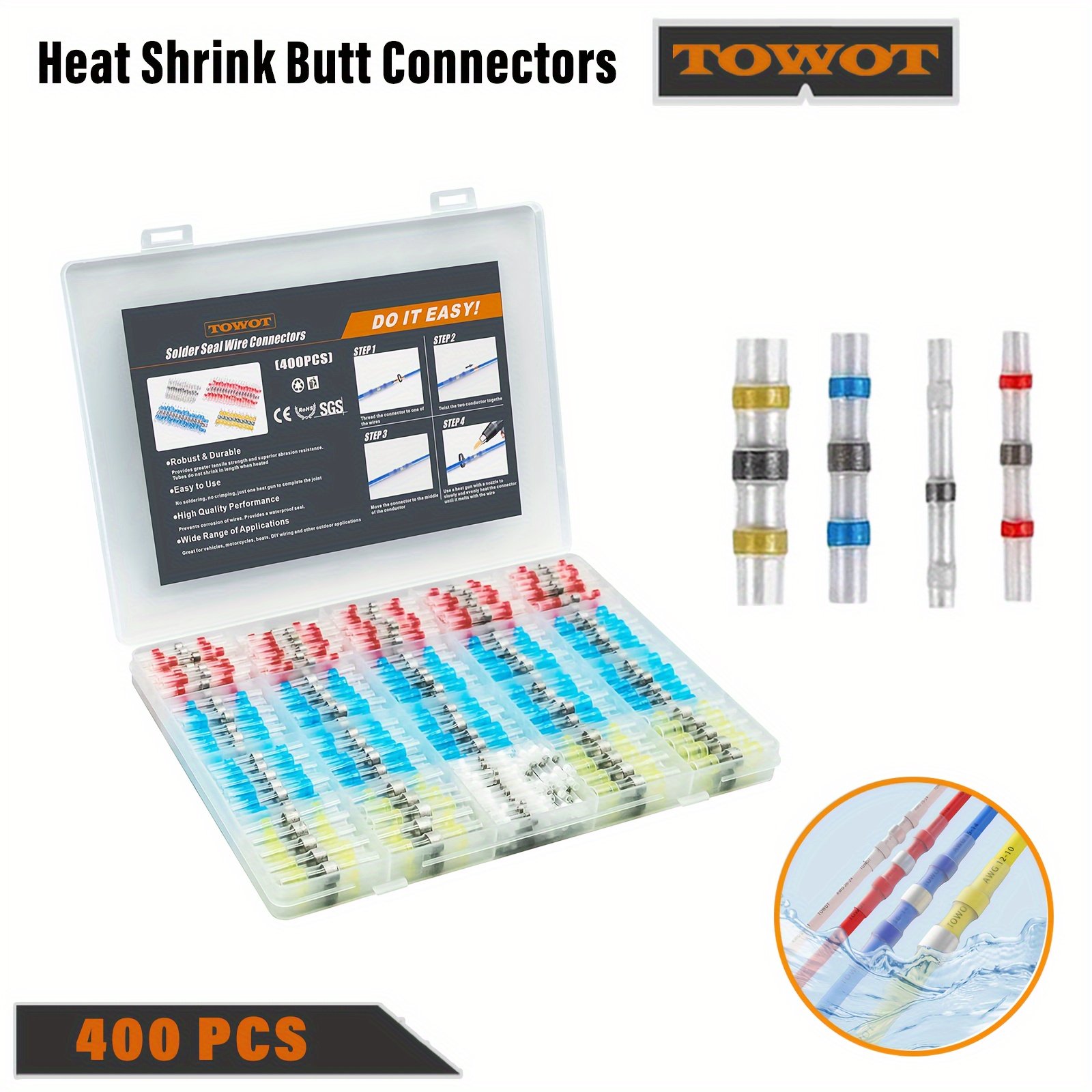 

300pcs Heat Shrink Butt Connectors, Solder Seal Wire Connectors, Waterproof, Insulated, And Corrosion-resistant Electrical Wire Terminals For Truck, Marine, Automotive, And Joints