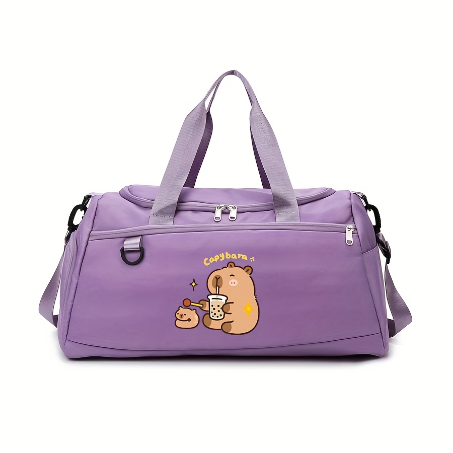 TEMU 1pc Cute Capybara Print Crossbody Bag - Large Capacity Gym & Travel Bag With Adjustable Strap, Zipper Closure - Durable Polyester Shoulder Purse