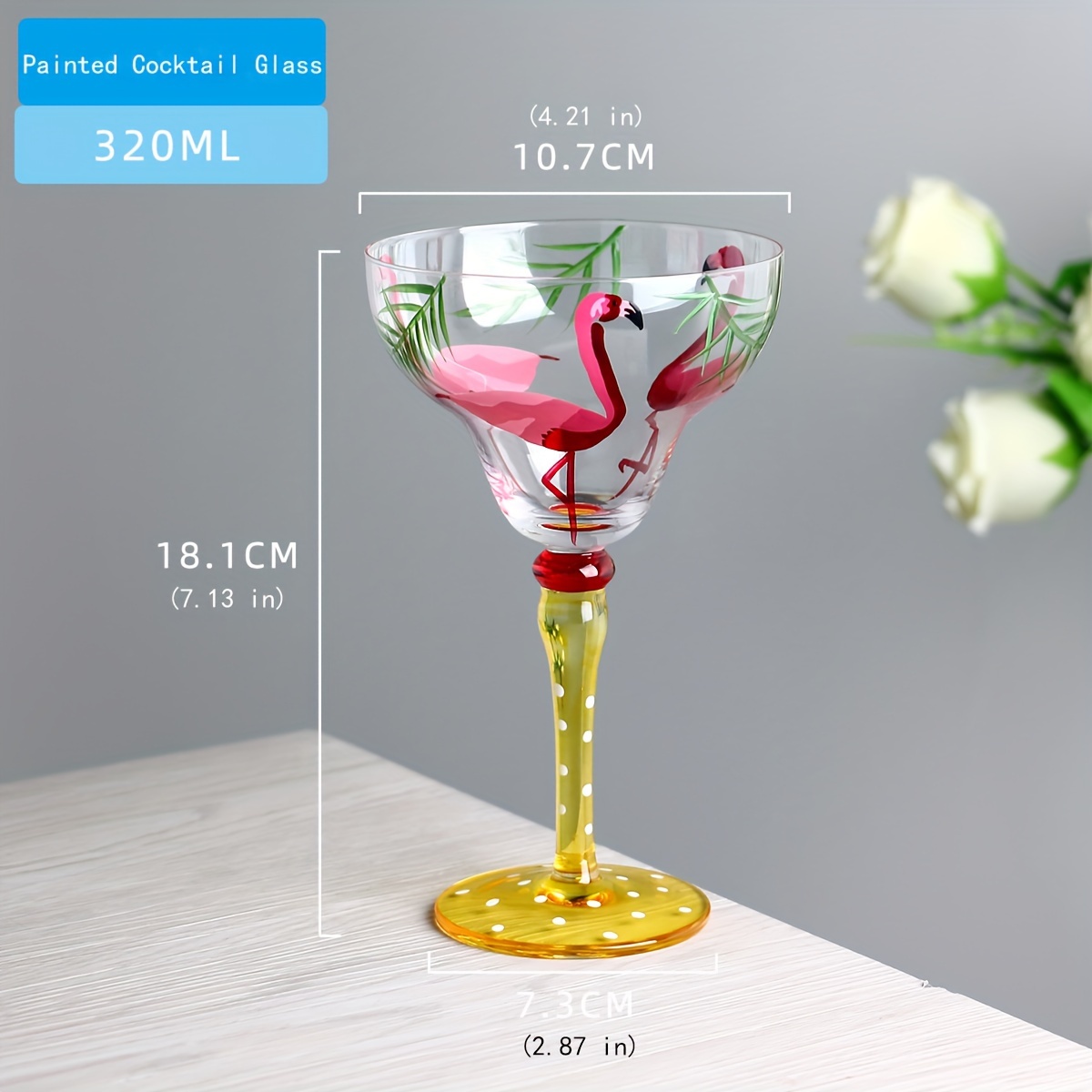 TEMU 1pc Premium Hand-painted Creative Margarita Cocktail Glass - Fashionable High-end, Triangle Shape, Red Wine & Crystal Glass Material, Elegant