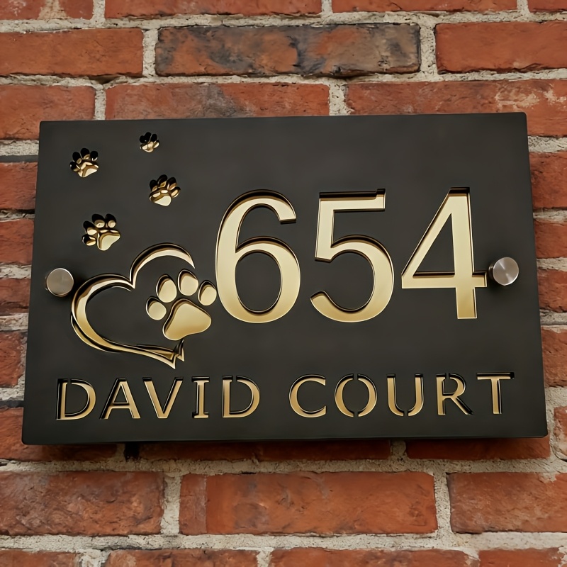 TEMU 1pc Double-layer Acrylic Custom Address Plaque & House Number Plate - Personalized Name/number Sign With Laser-cut Letters, Suitable For Entry