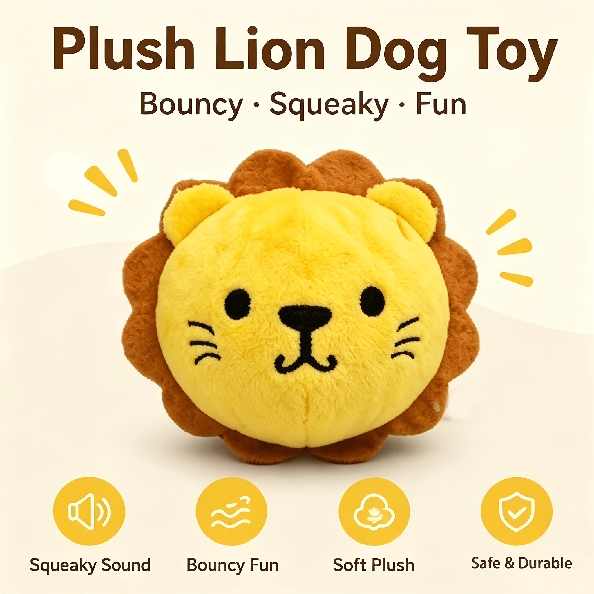 TEMU Jouet en peluche lion pour animal de compagnie, jouet -ennui pour chien, couineur, rebondissant et à la mastication