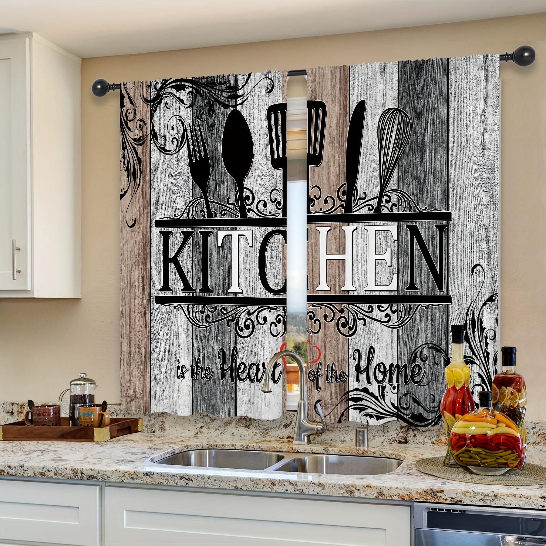 Temu – TEMU 2pcs Vintage Rustic Kitchen Window Curtains Kitchen Curtains Living Room Curtains For Living Room Windows Bedroom Windows Blackout Curtains