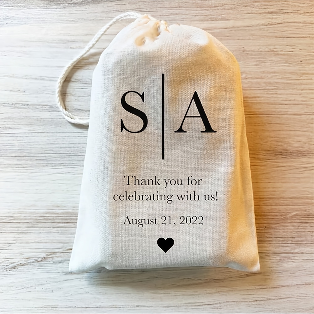 TEMU 5 Custom Thank You Bags Featuring The Initials Of The Bride And Groom, A Rustic Beach Wedding Or Engagement Anniversary. Ideal For Bridal Shower