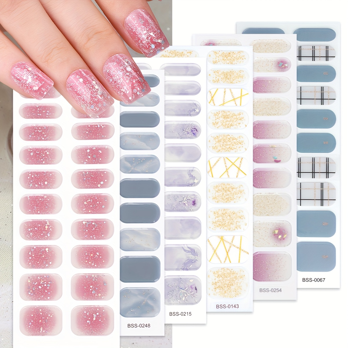 

120pcs Semi-cured Gel Nail Wraps Set - , Uv Lamp Needed, 3d Floral & With Nail File Included - Diy , Plant, Nail Strips, Women's Diy Nail Art Supplies