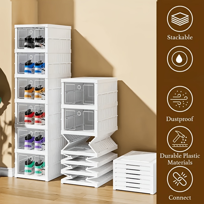 3 6 storey stackable shoe storage box set with easy to access front mounted waterproof transparent plastic storage box no     wardrobes and entrances shoe storage box