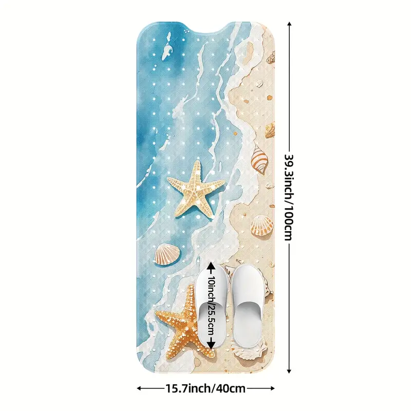 1pc beach print non slip shower mat pvc bath mat with ocean waves seashells design blue white bathroom bathtub and shower safety bathtub mat Product details 2