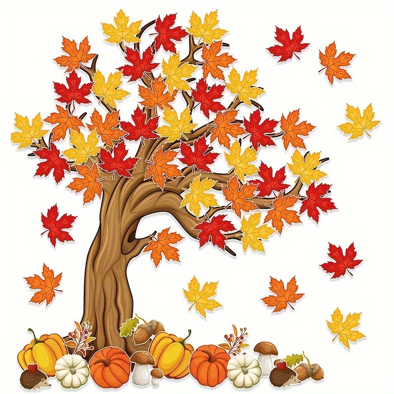 

74pcs Autumn Classroom Decor Set - Large Maple Leaf & Pumpkin Paper Cutouts For Bulletin Boards And Wall Art