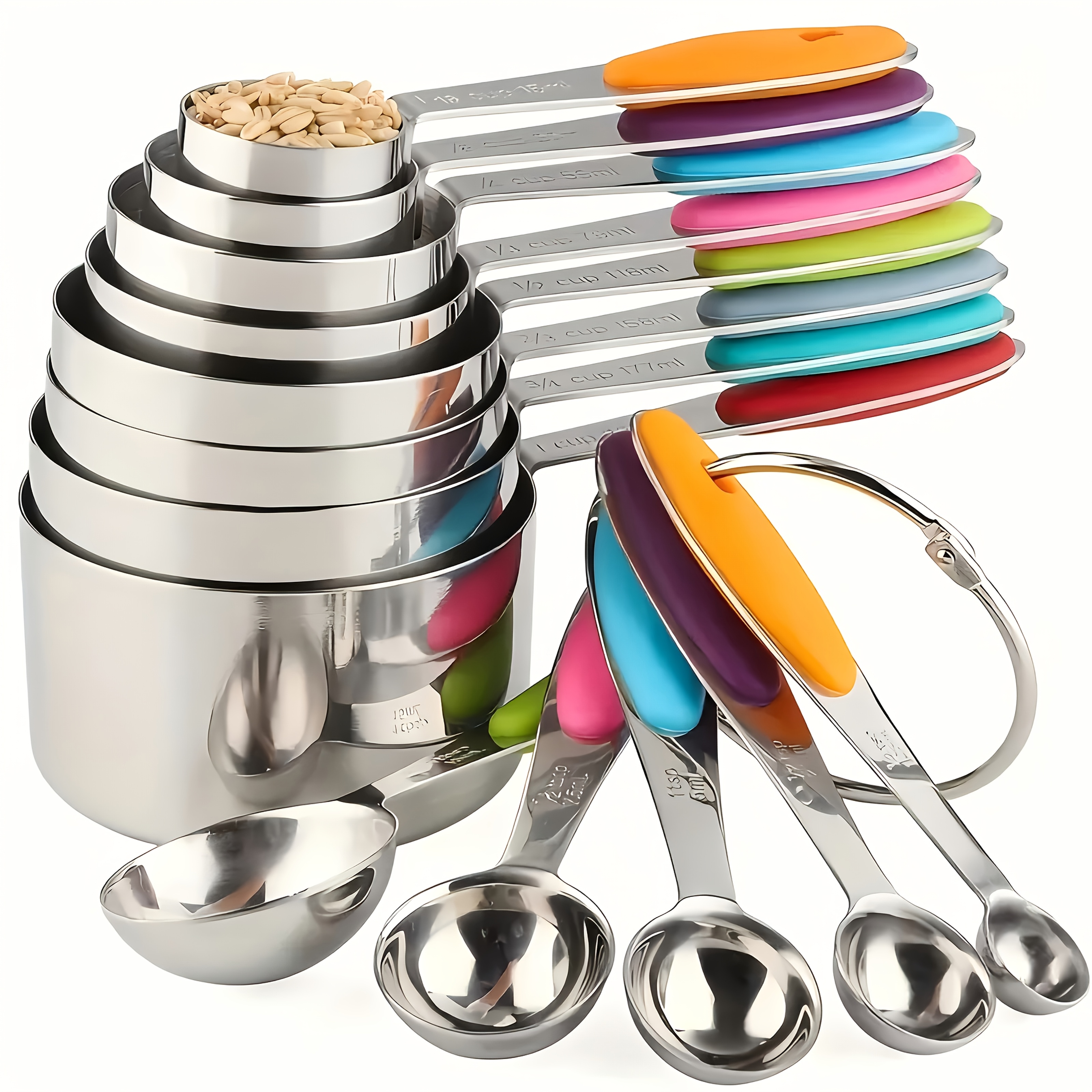 TEMU 5pcs Stainless Steel Measuring Spoon Set With Silicone Handle - Perfect For Cooking And Baking, Dishwasher Washable