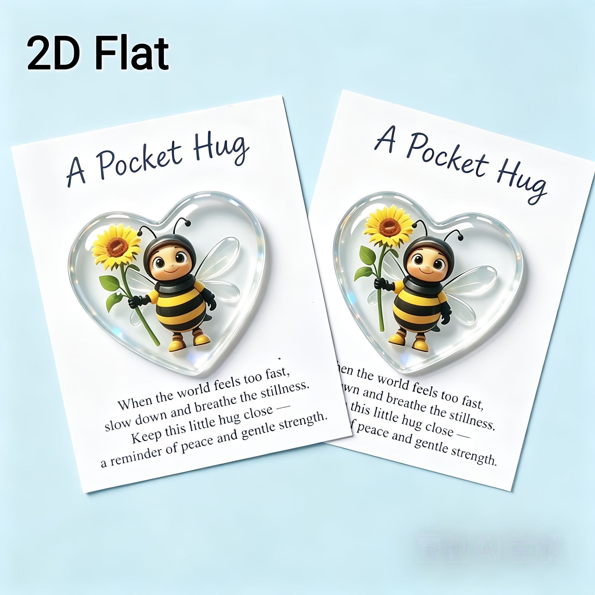 TEMU A 2d Bee Sunflower Heart-shaped Party Pocket Hug Card With Inspirational Text, Pocket Hug Tokens, Moon And Star Patterns, A Thoughtful Gift For
